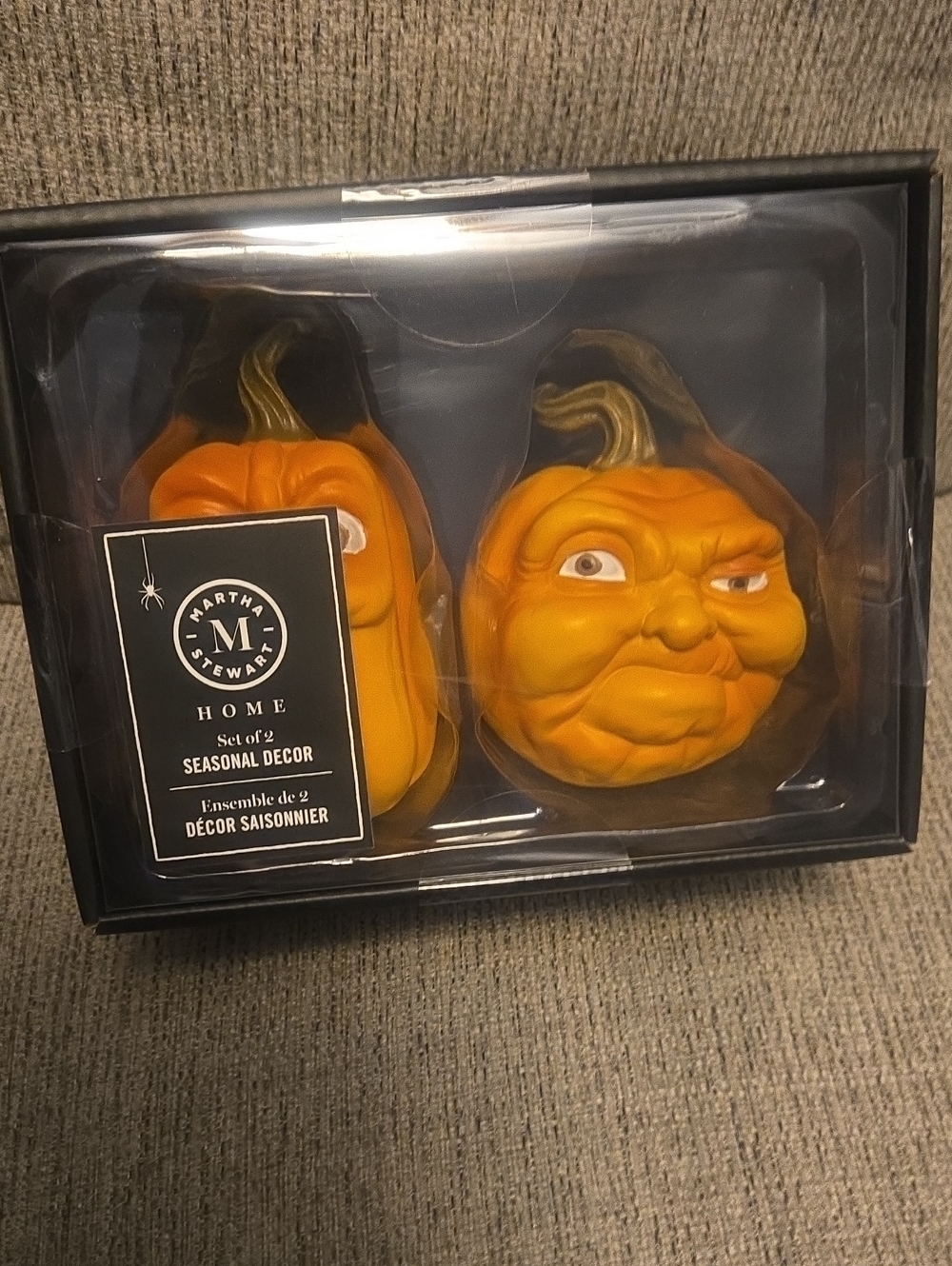 Martha Stewart Orange Sculpted Anthropomorphic Face Pumpkin Décor Set